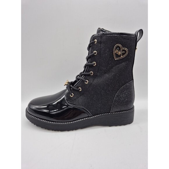 Michael Kors Girls Youth Boots Size 4 Glitter Combat Rhinestone Black Hearts - Picture 5 of 9